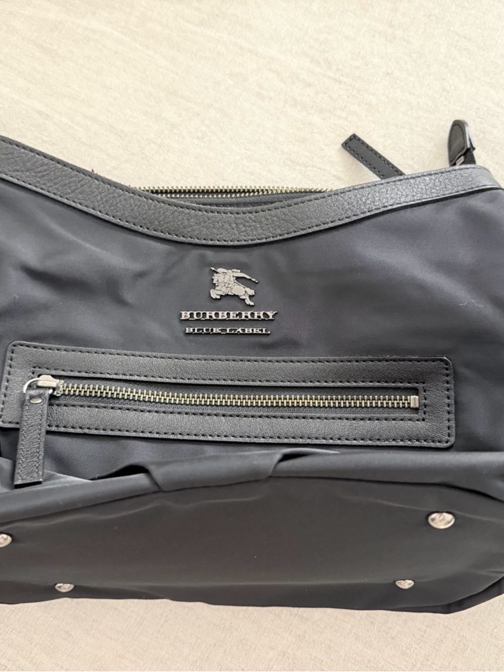 Burberry Black Nylon Hobo Bag with Silver Hardware